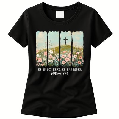He Is Risen Christian Wildflower Happy Easter Womens T-Shirt