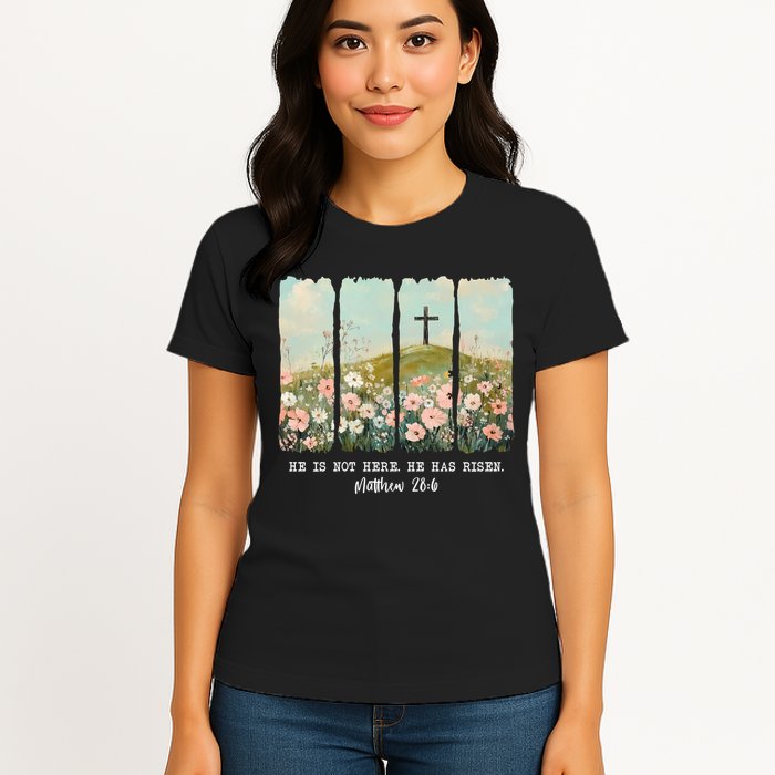 He Is Risen Christian Wildflower Happy Easter Womens T-Shirt
