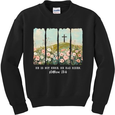 He Is Risen Christian Wildflower Happy Easter Kids Sweatshirt