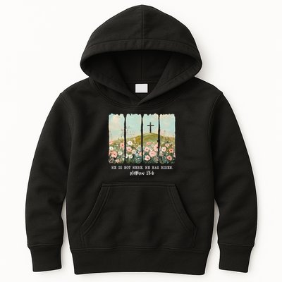 He Is Risen Christian Wildflower Happy Easter Kids Hoodie
