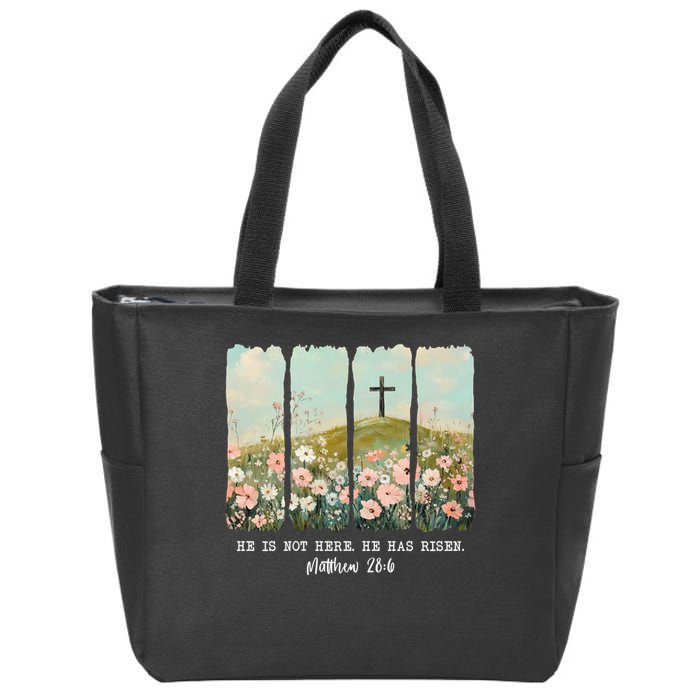 He Is Risen Christian Wildflower Happy Easter Zip Tote Bag