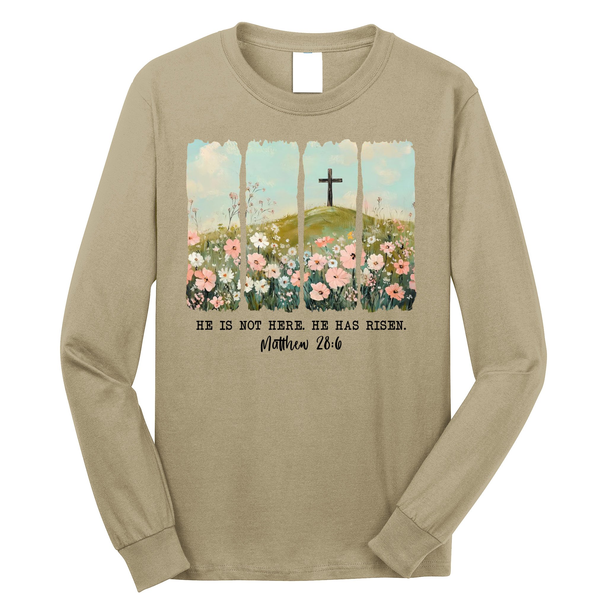 He Is Risen Christian Wildflower Happy Easter Long Sleeve Shirt