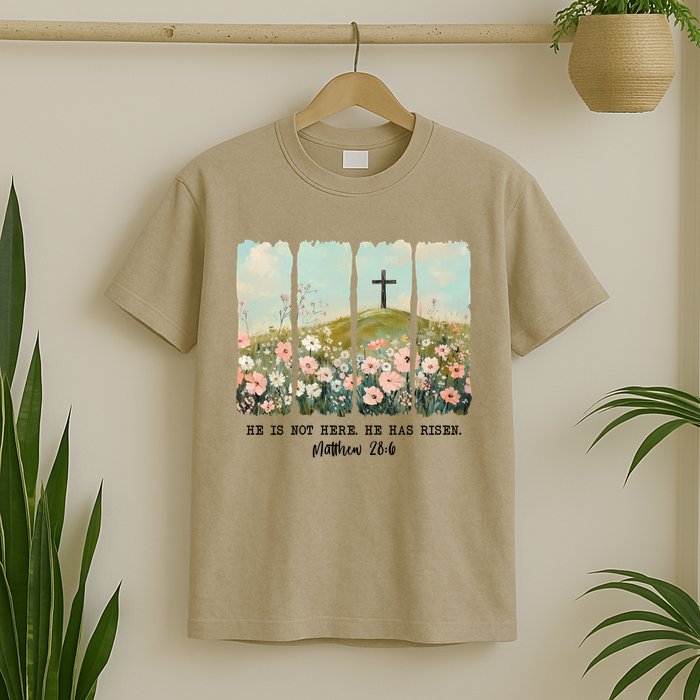 He Is Risen Christian Wildflower Happy Easter T-Shirt