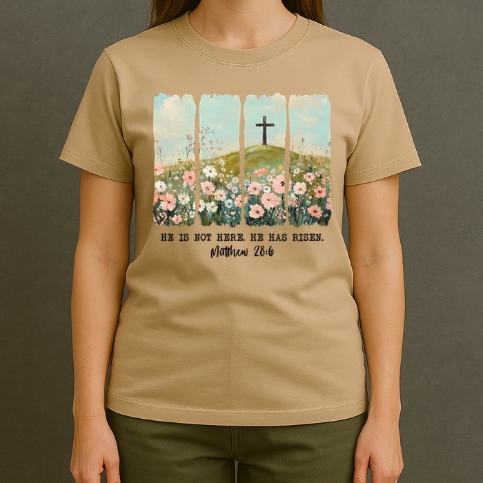 He Is Risen Christian Wildflower Happy Easter T-Shirt