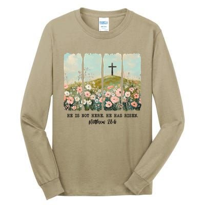 He Is Risen Christian Wildflower Happy Easter Tall Long Sleeve T-Shirt