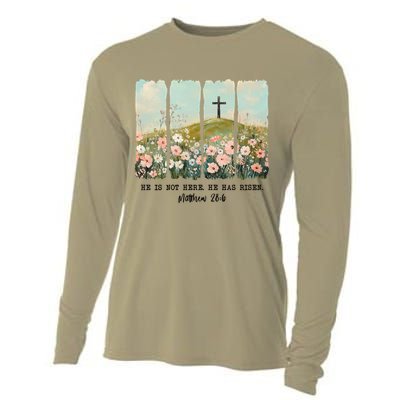 He Is Risen Christian Wildflower Happy Easter Cooling Performance Long Sleeve Crew