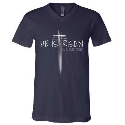 He Is Risen Jesus Easter Christian Faith Gift V-Neck T-Shirt