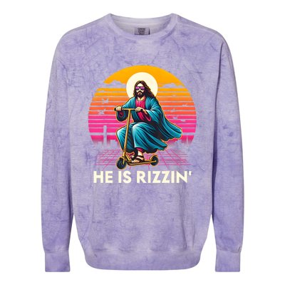 He Is Rizzen Jesus Is Rizzen Cool Jesus Jesus Has Rizzen Colorblast Crewneck Sweatshirt