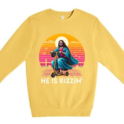 He Is Rizzen Jesus Is Rizzen Cool Jesus Jesus Has Rizzen Premium Crewneck Sweatshirt