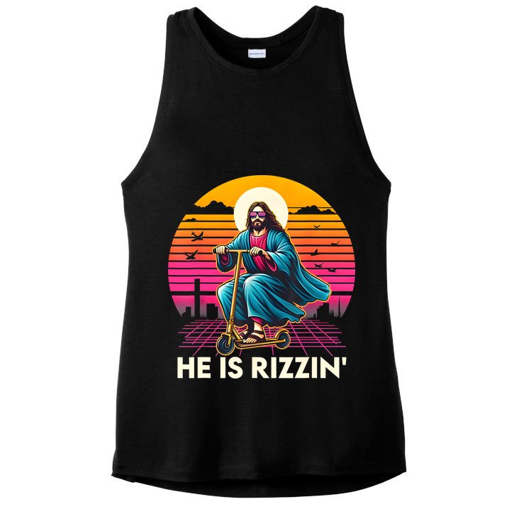 He Is Rizzen Jesus Is Rizzen Cool Jesus Jesus Has Rizzen Ladies PosiCharge Tri-Blend Wicking Tank