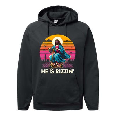 He Is Rizzen Jesus Is Rizzen Cool Jesus Jesus Has Rizzen Performance Fleece Hoodie