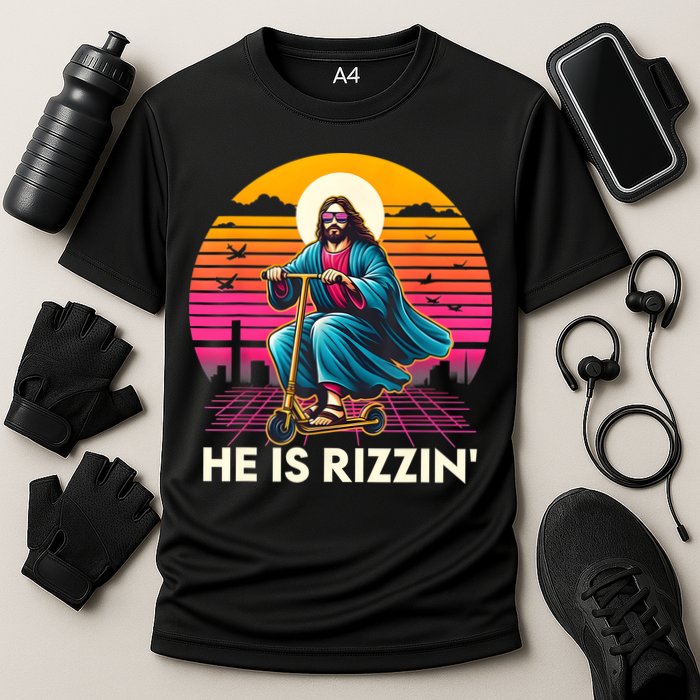 He Is Rizzen Jesus Is Rizzen Cool Jesus Jesus Has Rizzen Cooling Performance Crew T-Shirt