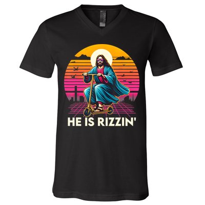 He Is Rizzen Jesus Is Rizzen Cool Jesus Jesus Has Rizzen V-Neck T-Shirt