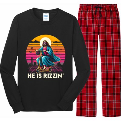 He Is Rizzen Jesus Is Rizzen Cool Jesus Jesus Has Rizzen Long Sleeve Pajama Set