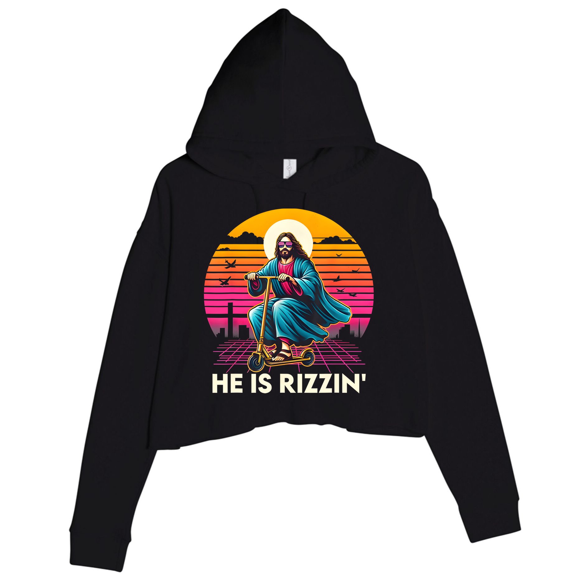 He Is Rizzen Jesus Is Rizzen Cool Jesus Jesus Has Rizzen Crop Fleece Hoodie