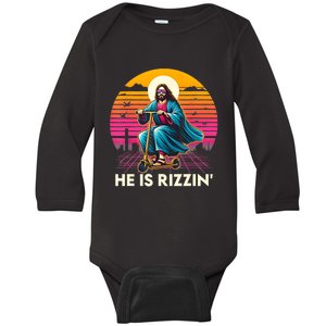 He Is Rizzen Jesus Is Rizzen Cool Jesus Jesus Has Rizzen Baby Long Sleeve Bodysuit