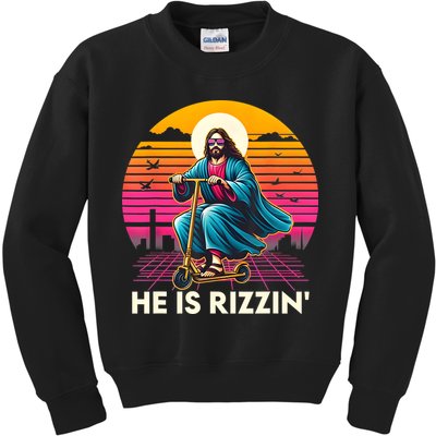 He Is Rizzen Jesus Is Rizzen Cool Jesus Jesus Has Rizzen Kids Sweatshirt