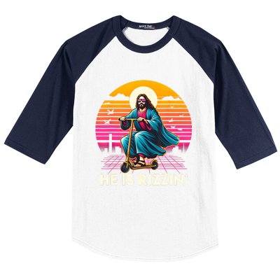 He Is Rizzen Jesus Is Rizzen Cool Jesus Jesus Has Rizzen Baseball Sleeve Shirt