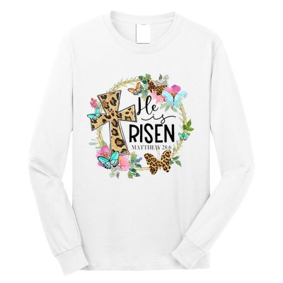 He Is Risen Jesus Christian Leopard Easter Day Floral Wreath Long Sleeve Shirt