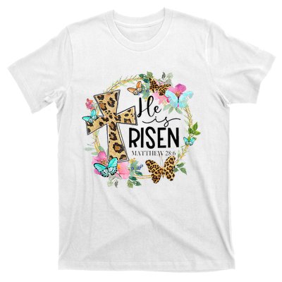 He Is Risen Jesus Christian Leopard Easter Day Floral Wreath T-Shirt