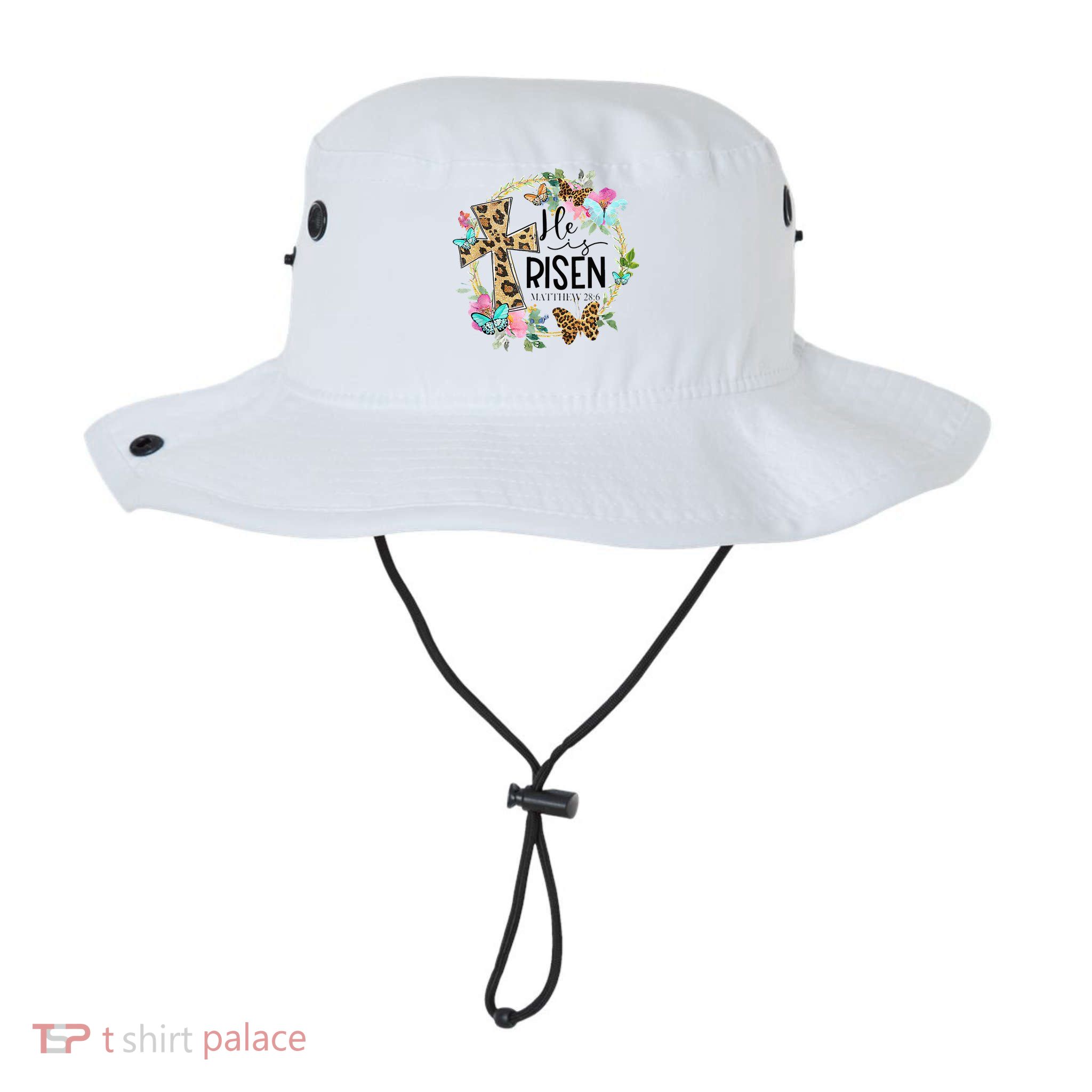 He Is Risen Jesus Christian Leopard Easter Day Floral Wreath Bucket Hat