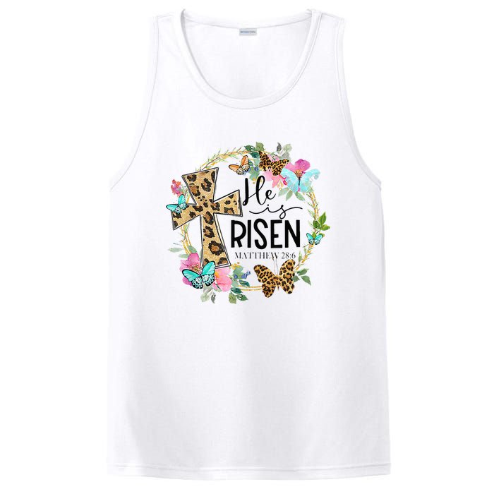 He Is Risen Jesus Christian Leopard Easter Day Floral Wreath PosiCharge Competitor Tank