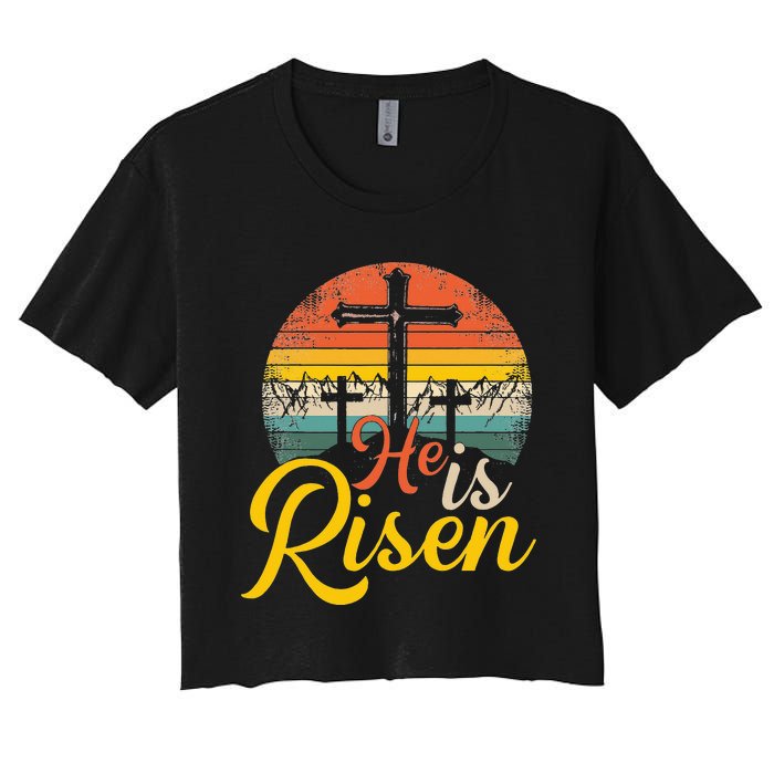 He Is Risen Christian Easter Jesus Women's Crop Top Tee