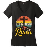 He Is Risen Christian Easter Jesus Women's V-Neck T-Shirt