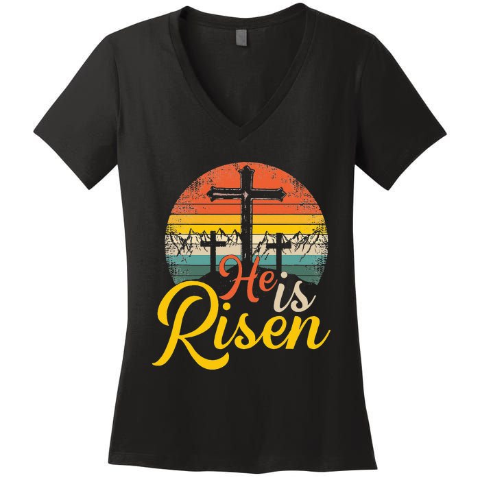 He Is Risen Christian Easter Jesus Women's V-Neck T-Shirt