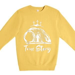 He Is Risen Cross Jesus Easter Day Christians True Story Premium Crewneck Sweatshirt