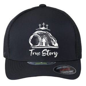 He Is Risen Cross Jesus Easter Day Christians True Story Flexfit Unipanel Trucker Cap