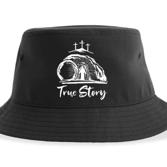 He Is Risen Cross Jesus Easter Day Christians True Story Sustainable Bucket Hat