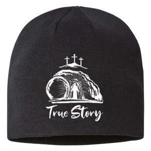 He Is Risen Cross Jesus Easter Day Christians True Story Sustainable Beanie