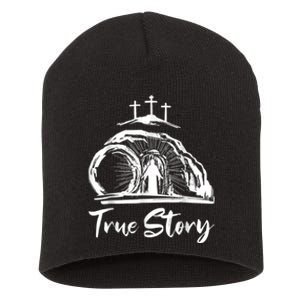 He Is Risen Cross Jesus Easter Day Christians True Story Short Acrylic Beanie