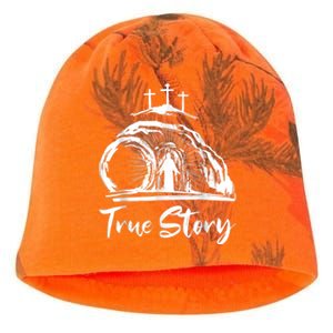 He Is Risen Cross Jesus Easter Day Christians True Story Kati - Camo Knit Beanie