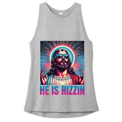 He Is Rizzin Jesus Ladies PosiCharge Tri-Blend Wicking Tank