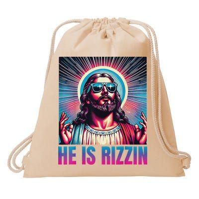 He Is Rizzin Jesus Drawstring Bag