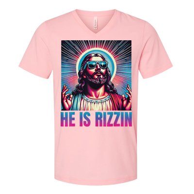 He Is Rizzin Jesus V-Neck T-Shirt