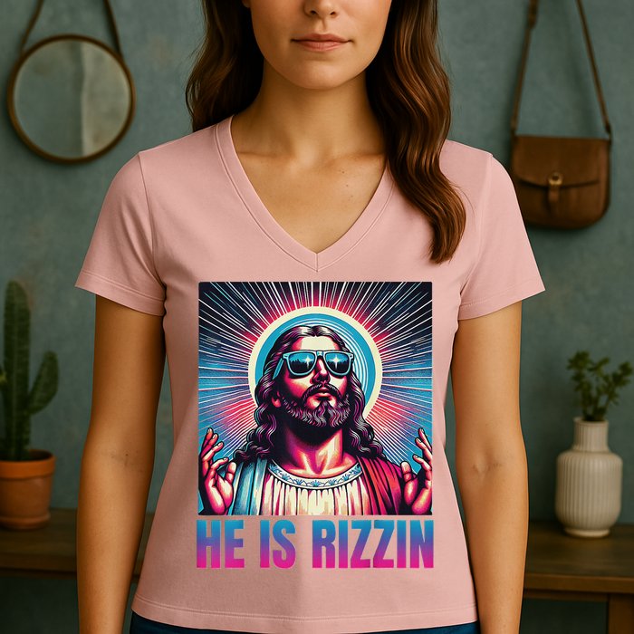 He Is Rizzin Jesus Women's V-Neck T-Shirt