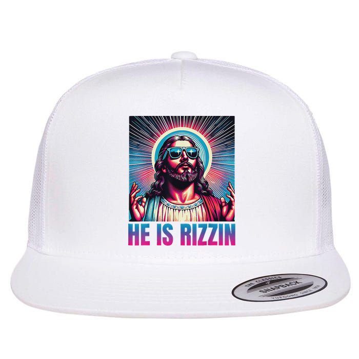 He Is Rizzin Jesus Flat Bill Trucker Hat