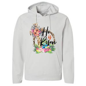 He Is Risen Cross Jesus Easter Christians Leopard Performance Fleece Hoodie