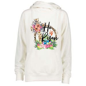 He Is Risen Cross Jesus Easter Christians Leopard Womens Funnel Neck Pullover Hood