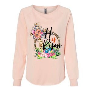 He Is Risen Cross Jesus Easter Christians Leopard Womens California Wash Sweatshirt