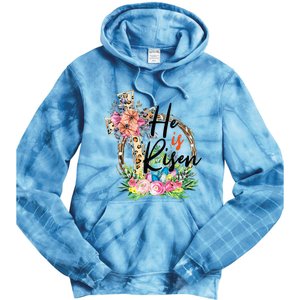 He Is Risen Cross Jesus Easter Christians Leopard Tie Dye Hoodie