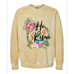 He Is Risen Cross Jesus Easter Christians Leopard Colorblast Crewneck Sweatshirt