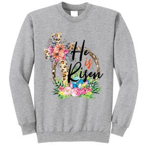 He Is Risen Cross Jesus Easter Christians Leopard Tall Sweatshirt