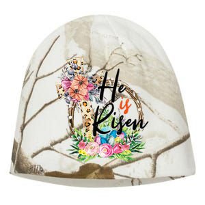 He Is Risen Cross Jesus Easter Christians Leopard Kati - Camo Knit Beanie