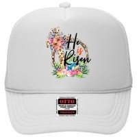 He Is Risen Cross Jesus Easter Christians Leopard High Crown Mesh Back Trucker Hat