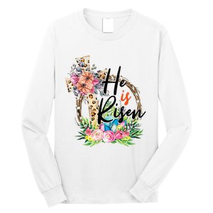 He Is Risen Cross Jesus Easter Christians Leopard Long Sleeve Shirt