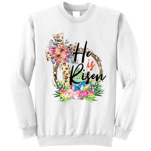 He Is Risen Cross Jesus Easter Christians Leopard Sweatshirt